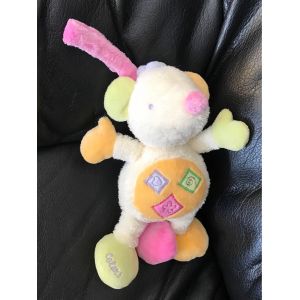 Doudou Peluche Souris Colors Blanc Vert Orange Violet Rose Et Jaune Sauton 19cm - Occasion