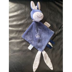 DOUDOU PLAT NATTOU TRIANGLE ALEX L'ANE BLEU MARINE POUSSIN ATTACHE TETINE 42CM - Occasion