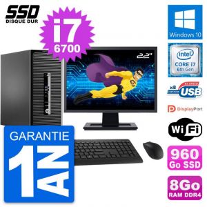 PC Tour HP 400 G3 MT Ecran 22" Intel i7-6700 RAM 8Go SSD 960Go Windows 10 Wifi - Occasion