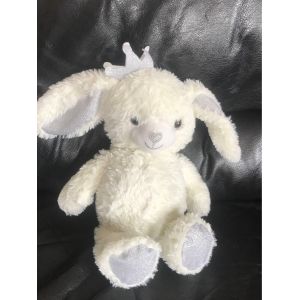 Doudou Peluche Lapin Tom & Zoe Blanc Couronne Gris Argenté 41 Cm - Occasion