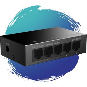 asas-Switch Ethernet Sw5000M-5 Ports Gigabit Ethernet : 10/100/1000 Mbps-Alimentation Externe-Pour Extension De Réseau Bureau & Domicile-Facile À Installer-Boitier Métal Noir - Occasion