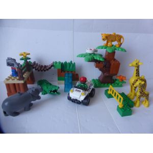 Lego Duplo Zoo avec 2 Figurines et Quad, Animaux Sauvages : Rhinoc&eacute;ros, Girafes, Crocodile, L&eacute;opard - Occasion