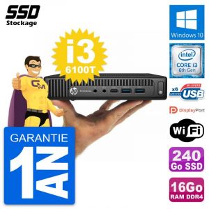 Ultra Mini PC HP 800 G2 DM Core i3-6100T RAM 16Go SSD 240Go Windows 10 Wifi - Occasion