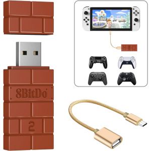 8bitdo Wireless USB Adaptateur 2 pour Switch/Xbox One/Xbox Series X & S,PS5,PS4,PS3 Manette sur Switch/Switch OLED,Windows,PC,Raspberry Pi,Android avec OTG C&acirc;ble(Rouge) - Occasion