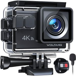 WOLFANG Caméra Sport GA100 4K 30FPS, Caméscope WiFi de 20 MP, Caméra Étanche sous-Marine 40 m avec Double Microphone, télécommande, EIS Anti-Vibration, Batterie 2 x 1050 mAh, Divers Accessoires - Occasion