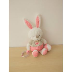 Doudou Peluche Lapin Rose Blanc Oiseau Ballon Anneau Mots D'enfants - Occasion