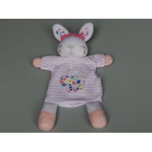 Doudou Lapin Blanc Rose Fleurs Marionnette Sergent Major - Occasion