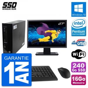 PC HP Pro 3300 SFF Ecran 27" Pentium G630 RAM 16Go SSD 240Go Windows 10 Wifi - Occasion