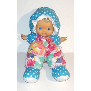 poupée de chiffon en tissu fleuri bleu à pois nicotoy - doudou peluche fillette 38 cm - Occasion