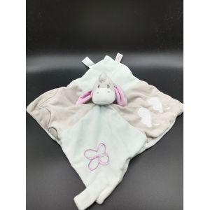Doudou Plat Bourriquet Gris Rose - Nuage Papillon - Attache T&eacute;tine - Disney Nicotoy Famosa - Occasion