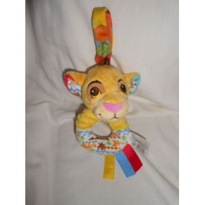 Doudou Hochet Simba Le Lion Grelot Anneau Multicolore Savane Jungle Etiquette Rouge Jaune Bleu Attache Disney Nicotoy Le Roi Lion Simba Toys Dickie - Occasion