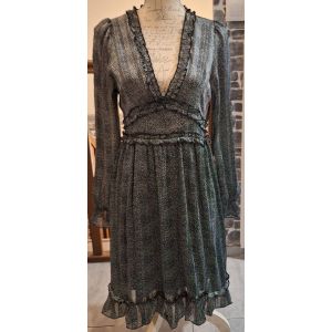 Superbe Robe Noire &Agrave; Pois Blancs Et Liser&eacute;s Dor&eacute;s Qui A Des Reflets Selon La Lumi&egrave;re - Occasion