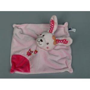 Doudou lapin plat Tex Baby rose noeud orange hibou chouette - Occasion