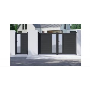 Ensemble Portail Aluminium 3,56m + Portillon 1,04m Hauteur 1,70m Coloris Gris Anthracite - Occasion