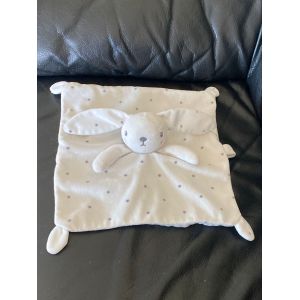 Doudou plat Lapin blanc gris &eacute;toiles attache t&eacute;tine SIMBA 23*23cm - Occasion