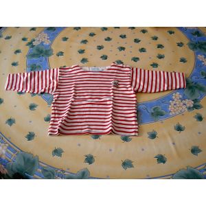 T-Shirt Manches Longues Style Marin Rayé Rouge Et Blanc Motif Nounours Too N'9 Taille 6 Mois - Occasion