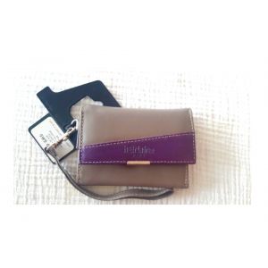 PORTE MONNAIE PORTECARTES PORTEFEUILLETROUSSE DE CARTE DE VISITE ET CREDIT ETUI CHEQUIER CUIR VEAU AVEC POIGNEE MOUSQUETON AMOVIBLE HERLAINE PARIS MULTI POCHES GRIS VIOLET MAROQUINERIE DE QUALITE - Occasion