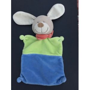 Doudou Plat Nicotoy Kiabi Lapin Chien Bleu Vert Foulard Orange - 22cm - Occasion