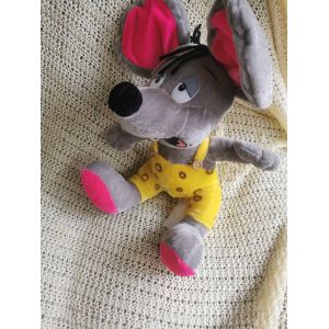 Doudou Peluche Souris Grise Rose Endormie Salopette Jaune Forest Distribution - Occasion