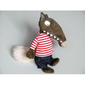 Doudou Loup Marron Pantalon Pull Rayé Rouge Blanc Auzou - Occasion