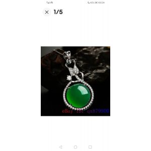 Pendentif Jade Vert Amulette Femmes Naturelles Bijoux Cristal Argent 925 Collier - Occasion