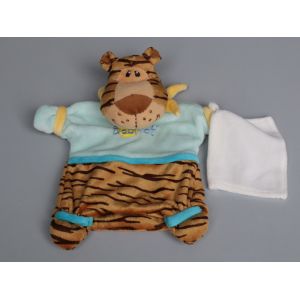 Doudou Tigre Bleu Marron Mouchoir Marionnette Babynat Baby Nat - Occasion