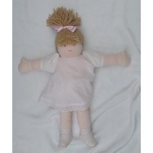 Poup&eacute;e Doudou Chiffon Robe Blanc Pois Rose Cheveux Laine Beige Les Lilliputiens - Occasion