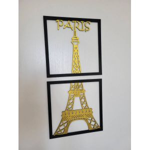 Tableau arbre noir et or de la Tour Eiffel Paris, France – déco murale 3D - Occasion
