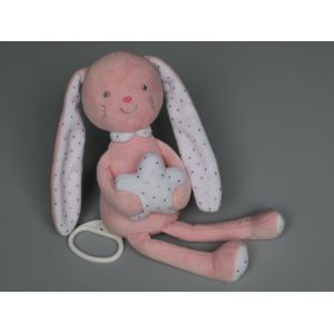 Doudou lapin musical Tex Baby rose blanc &eacute;toiles - Occasion