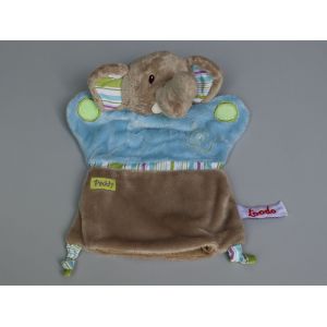 Doudou Éléphant Plat Marionnette Gris Bleu Vert Paddy Toodo - Occasion