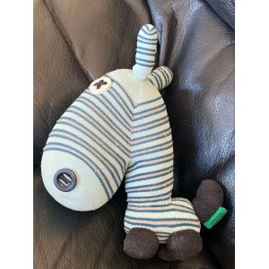 Doudou peluche fait main &acirc;ne bleu et noir ray&eacute; N03N04 18cm - Occasion