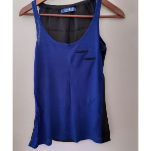 Top Fluide Long Col V - Bleu Électrique/Noir - T.M/L - Marque Cache Cache - Occasion