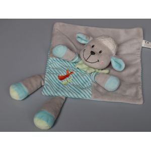 Doudou Mouton Plat Gris Bleu Vert Lapin Nicotoy - Occasion