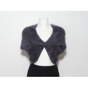 Gilet/ Bol&eacute;ro/ Veste Gris Fonc&eacute; &Agrave; Longs Poils- Taille 38/40 - Occasion