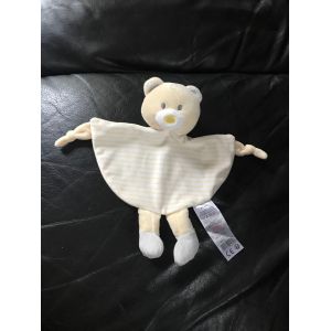 Doudou Plat Tom & Kiddy Ours Grelot Gris Beige Blanc Jaune Raye - Occasion