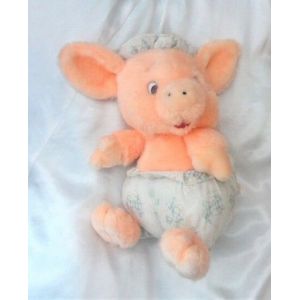 Doudou Peluche Vintage Cochon Culotte Tissu Motif Noeud CP INTERNACIONAL - Occasion