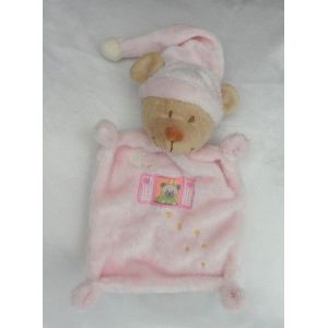 Doudou Peluche Ours Beige Rose Rectangle Bonnet Fenêtre Etoile Lune Nicotoy - Occasion