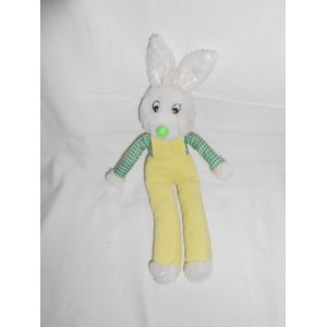 Doudou Peluche Lapin Blanc Combinaison Jaune Velours Chemise Carreaux Vichy Truffe Vert Sans Marque 32cm - Occasion