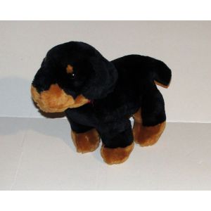 Peluche Chien Rottweiler - Doudou Chiot Collier Rouge 23 Cm - Occasion