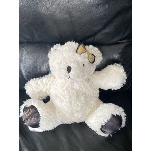 Peluche doudou ours blanc Beauty success Alexandra Lamy noeud dor&eacute; 21 cm - Occasion