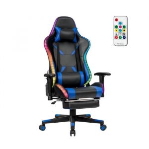 Costway Chaise Gaming Rvb , Fauteuil Gamer Éclairage Led 358 Effets En Pu Avec Dossier, Hauteur Et Repose Pieds Réglable Bleu - Occasion