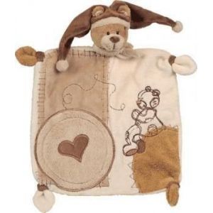 Doudou Babynat Baby'nat Chien Ours Plat Marron Coeur Bonnet Patchwork - Occasion