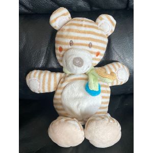 DOUDOU OURS RAYÉ BEIGE ÉCHARPE VERTE LUNE ÉTOILE NICOTOY 21CM - Occasion