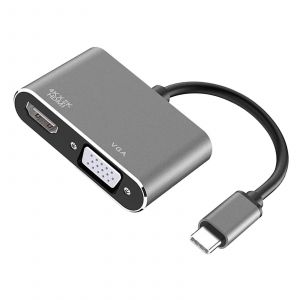 2 in 1 USB C to HDMI & VGA Adapter Plug and Play for HDTV Desktop Monitor Grey Shell - Occasion