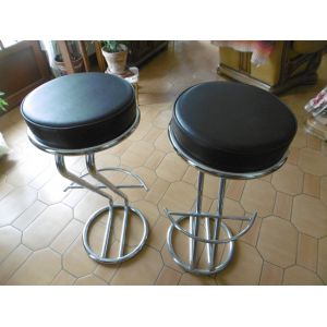 Tabouret De Bar Forme Z Pied Chromé Dessus Simili Cuir Noir Lot De 2 - Occasion