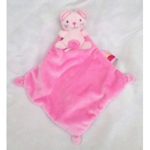 Doudou Peluche Plat Mouchoir Souris Rose Noeuds Etiquettes Nicotoy - Occasion