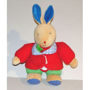 Doudou lapin vulli d&#39;éveil en tissus coloré peluche pouet 28 cm - Occasion