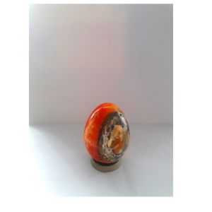 OEUF pierre onyx marbre albâtre roche géode collection minéralogique naturel sculptée années 50.60 FORME OVOÏDE taillée polie stries anneaux distinct minéral nuance couleur 7 cm BIBELOT UTIL BIEN ETRE - Occasion