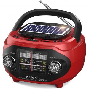 PRUNUS J-666 SW/AM/FM Radio Vintage Retro, Poste Radio Portable Rechargeable avec 1800mAh, Radios Bluetooth 6.0, Panneau Solaire et Port de Charge USB-C, Compatibilit&eacute; USB/AUX/TF - Occasion