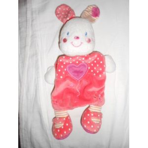 Doudou Pommette Lapin Plat Coeur Rose Rayé Et Pois Grelot Kiabi Nicotoy Simba Toys - Occasion